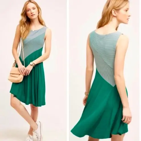 Maeve NWT  Anthropologie Cameron Striped Asymmetrical Swing Dress Sz Small Green