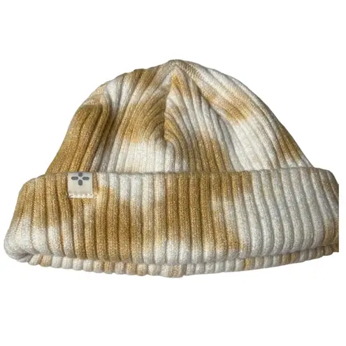 Tie Dye Ribbed Beanie Soft Neutral Cozy Winter Hat Aerie Loungewear One Size White