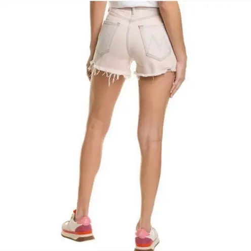 MOTHER Ultra High Waisted Tomcat Kick Fray Denim Shorts Washed Light Pink 29