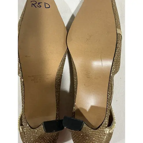 Womans Floral Size 7 Ww Gold Sparkly Glitter Heel Dress Shoe