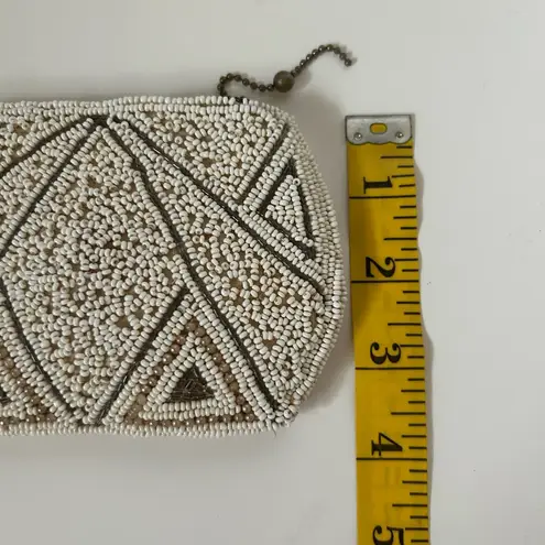 Vintage Beaded Clutch in Cream and Brown