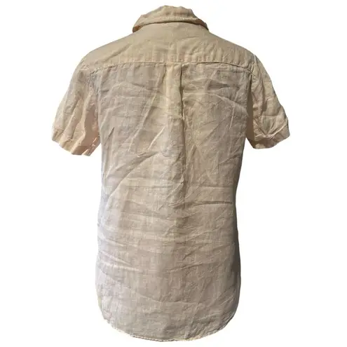 Theory  Hekanina Tie Front‎ Top Size 00 0 Linen Minimalist Short Sleeve Coastal