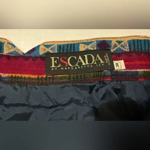 Escada by Margaretha Ley Vintage Berry Pleated Wool Aztec Tribal Full Skirt Size 38
