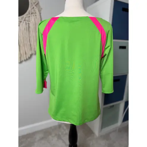 Gretchen Scott Women's Bright Neon Pink Lime Green 3/4 Sleeve Blouse Shirt Top S