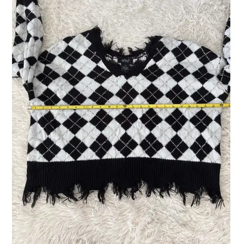 Just Polly New York‎ Argyle Sweater Fringed V Neck Long Sleeve