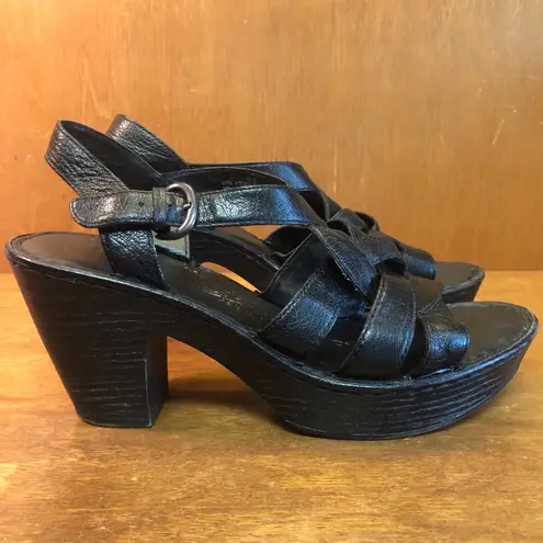 90s Y2K Børn Braided Leather Platform Sandals, Black Chunky Block Heel Size 9