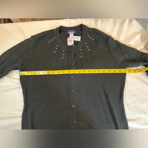 Basic Editions Black Beaded Cardigan Sweater Large Soft Knit Holiday Party Layer