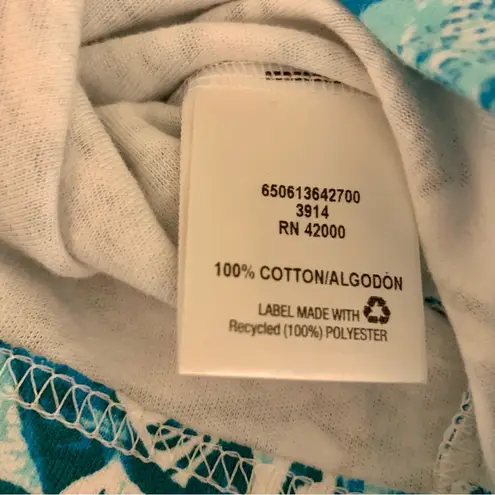 basic editions Blue/Green & White Palm Leaf Stretch Cotton Short Sleeve Size XL