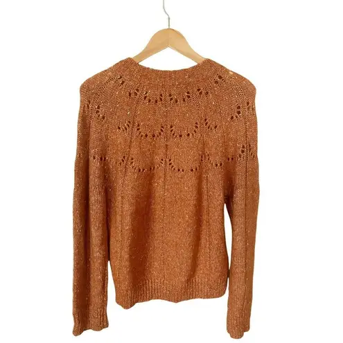 Roberta Roller Rabbit ROLLER RABBIT Velma Sweater Burnt Orange Alpaca Crew Neck Open-Knit Crew Neck