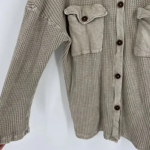 Bucket List Thermal Waffle Henley oversized size medium Tan Boho Streetwear