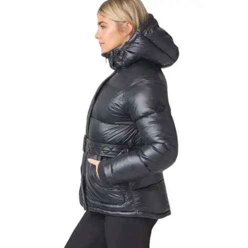 Toboggan Canada Mia Puffer Belted Coat with Removable Hood Black Size XL NWT
