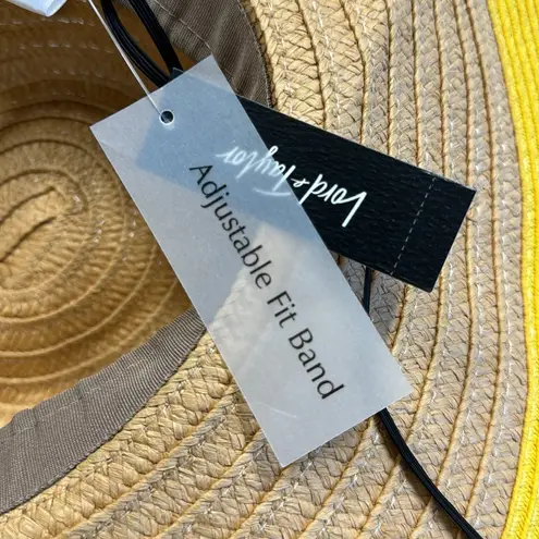 Lord & Taylor NWT Yellow and Tan Pom Pom Paper Beach Sun Hat One Size