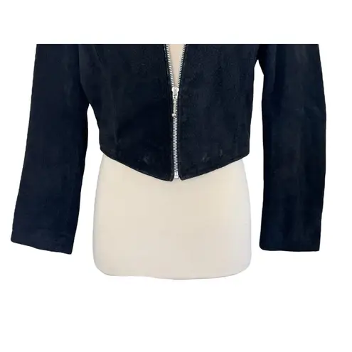 wilson's leather Vintage WILSON LEATHER Suede Black Snake Skin Pattern Collared Crop Jacket Sz M