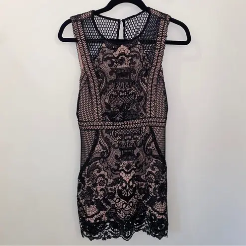 Ark & Co. Black & Nude Crochet Lace Sleeveless Short Mini Dress Classic Small