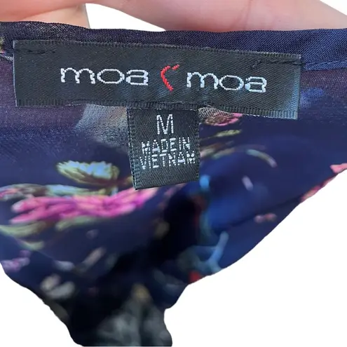 Moa Moa Blue Sheer Boho Whimsical Woodland Garden Floral High Low Cardigan Top