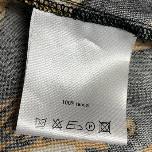 JUST Female Dress Elay Leaves Print Wrap Floral Black Golden Yellow Size Small