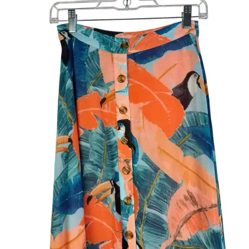 Farm Rio NWT Plantage Rio Toucan Forrest Midi Skirt Button Tropical Button XS