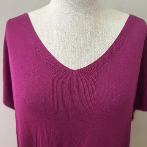 New York & Company Women's Oversize Silk Blend Pullover Vneck Sweater Magenta XS Pink