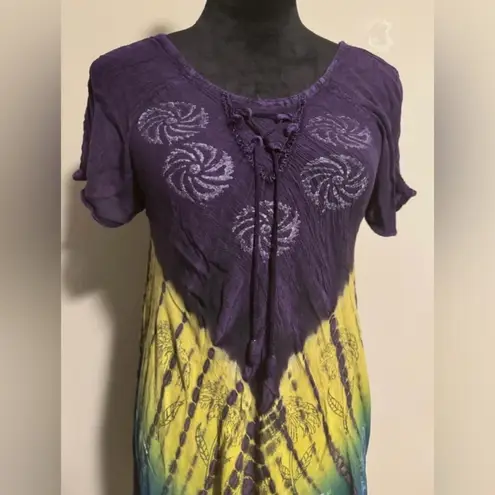 EUC Ana & Kate Purple, Yellow and Blue boho tie dye floral dress size medium Purple