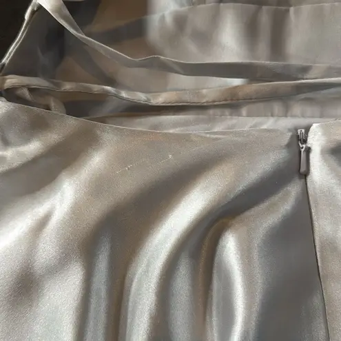 Women’s Silver Satin Short Prom Party Dress Spaghetti Straps Size 6 *READ