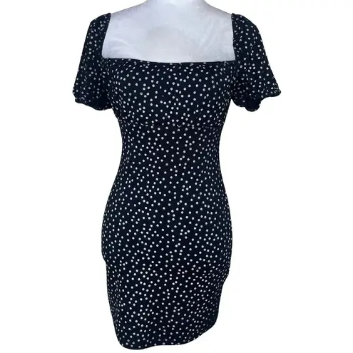 Missguided 90's Black White Polka Dot Puff Sleeve Milkmaid Mini Dress 6 Girly