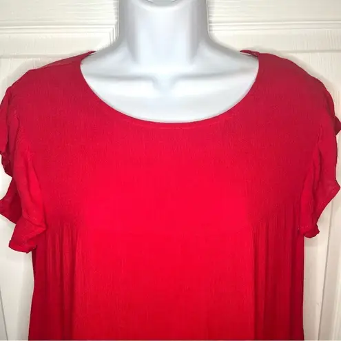 Evelyn Flutter Sleeve Casual Cherry Red Ruffle Tiered Mini Dress Has Pockets L Red Size L