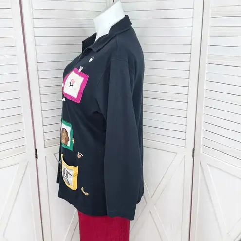 Bechamel Dog Lover Embroidered Patches Full Zip Cardigan Jacket Blue Large