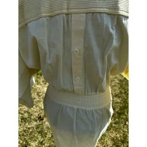 VTG 1950 Style Pastel Yellow Cotton Midi Day Dress Sz7 Tight Waist USA Bat Sleev Size 6