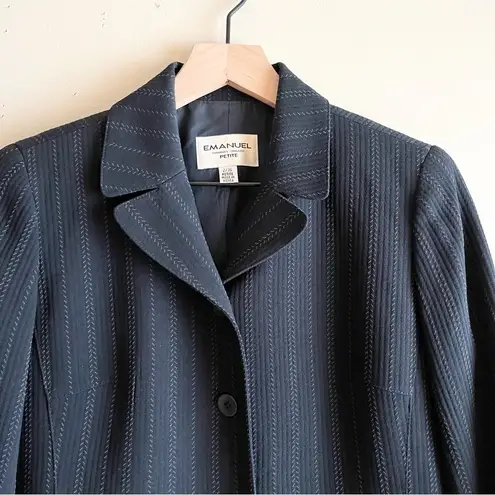 Emanuel Ungaro Vintage Wool Blazer Jacket in Black, Textured Pin Stripes, Sz 2P Black
