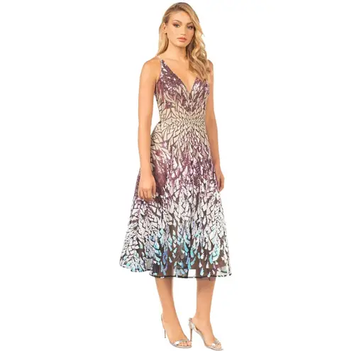 Dress the Population NWT Women’s Elisa Sequin Fit & Flare Midi Dress Small