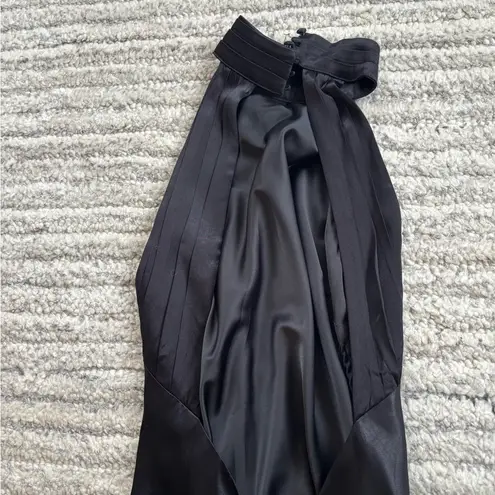 Meshki Claire Satin Drape Back Maxi Dress with slit in back (altered for petite)