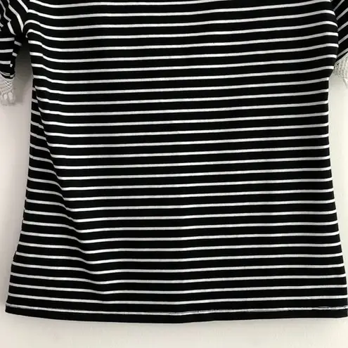After Market New Lace Trim Short Sleeve Striped T-Shirt Black White