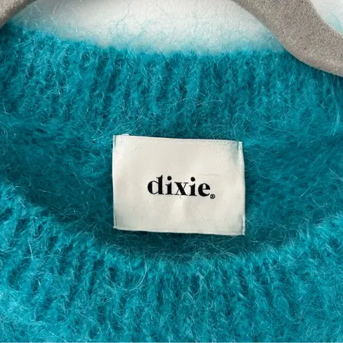Dixie Teal Kid Mohair Mock Turtleneck Short Sleeve Knit Sweater S Blue