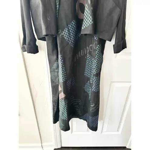 Beppa Vintage Black Linen Art To Wear Long Jumper Overall Dress Jacket Set Small