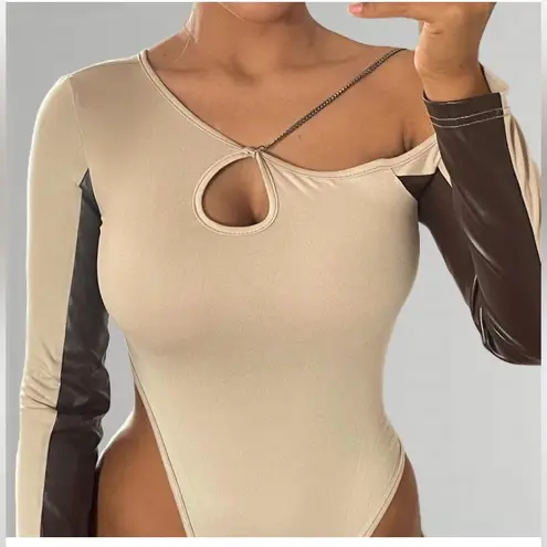 Maniere De Voir bodysuit faux leather long sleeves Medium