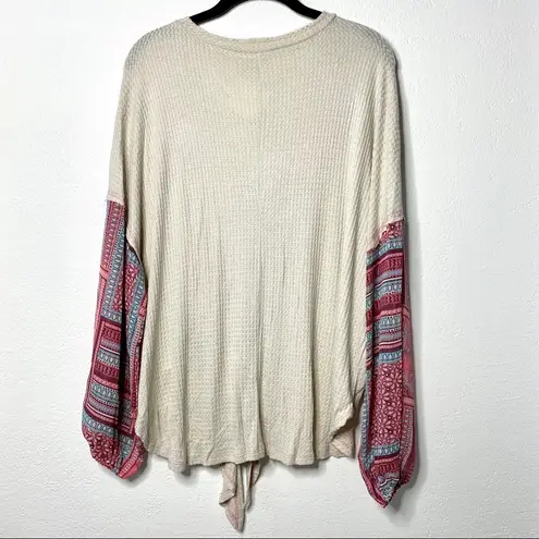 Hummingbird Boho Contrast Sheer Sleeve Thermal Top Size Small