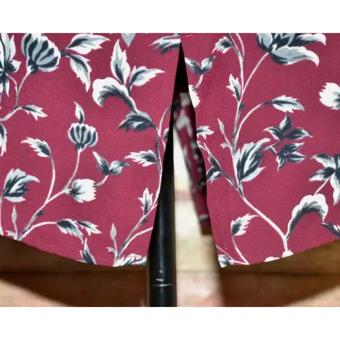 J. Jill Ladies Maroon Floral Button Up Tunic Blouse Size XL Modest Career Red