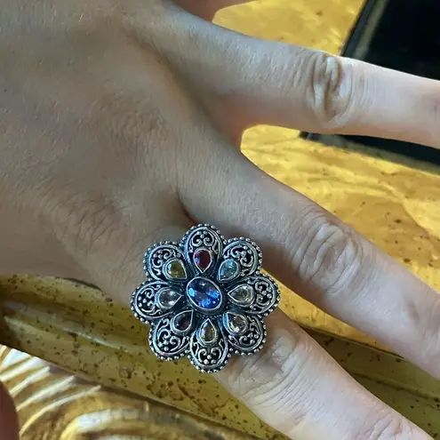 Natural Tanzanite Sapphire Sterling Silver Cocktail Ring Size 9