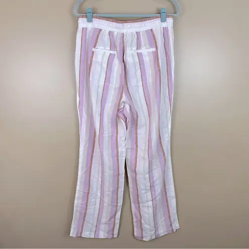NWOT Lavender White Striped Linen Blend Drawstring Pants 14/16W Beach Pull On Size 14W
