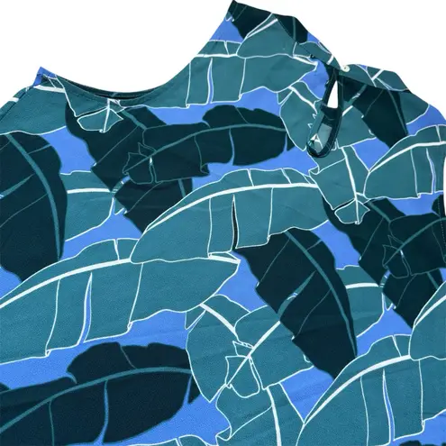 Mud Pie Sleeveless Blouse Leaf Print Flowy Green Blue Size Large Tropical Tunic