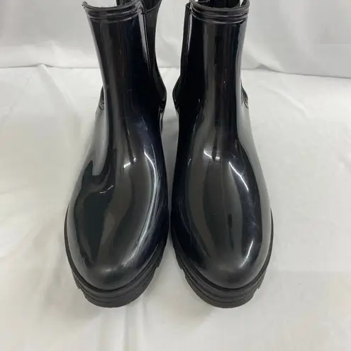 Capelli New York women's black glossy rubber ankle rain boots stretch slip on 11