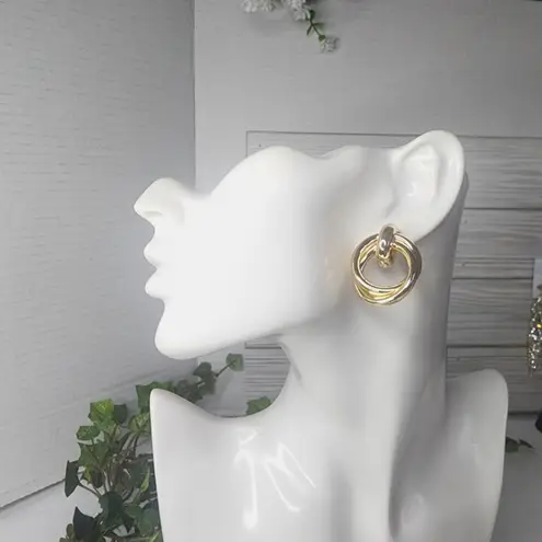 Gold Double Hoop Post Earrings New