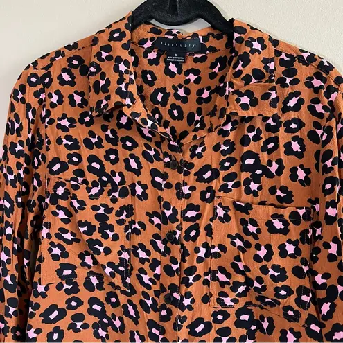 Sanctuary  Women’s Brown Pink Cheetah Button Down Top Small