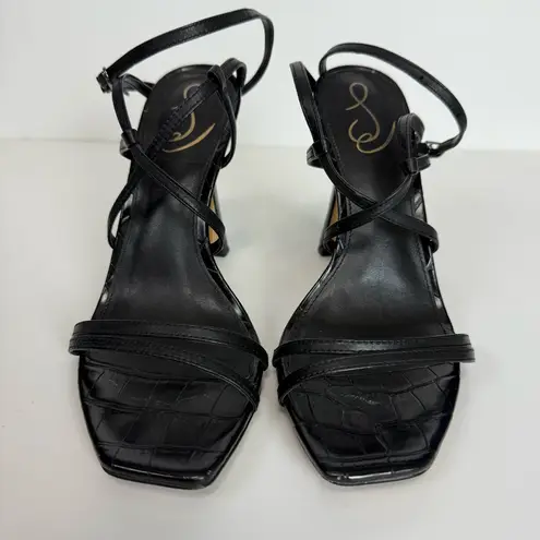 Sam Edelman  Lela Black Croc-Embossed Strappy Heeled Sandals Womens Size 9