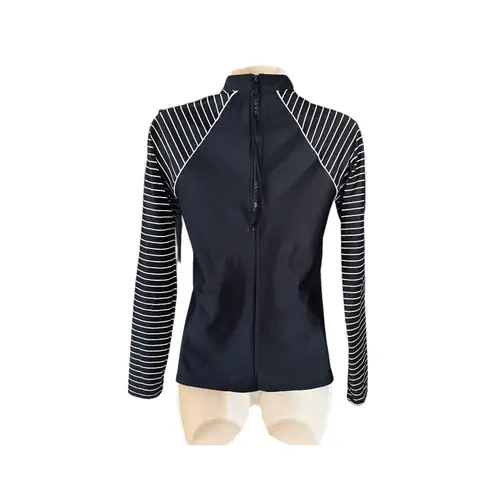 All In Motion Rash Guard, Mock Neck, Long Sleeve. Black w/ White Stripes. Size M