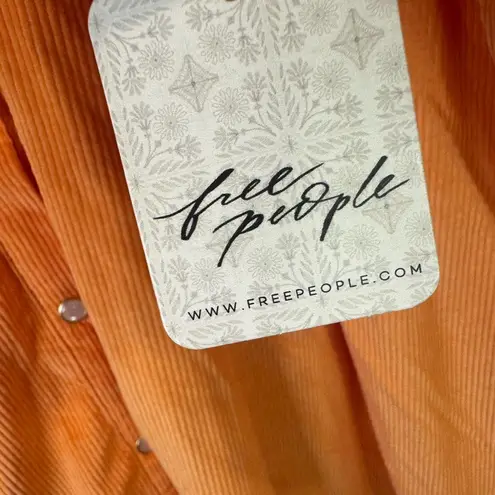 Free People NWT  Charlie Cord Buttdown Shirt‎ Top in Orange Mango Size M