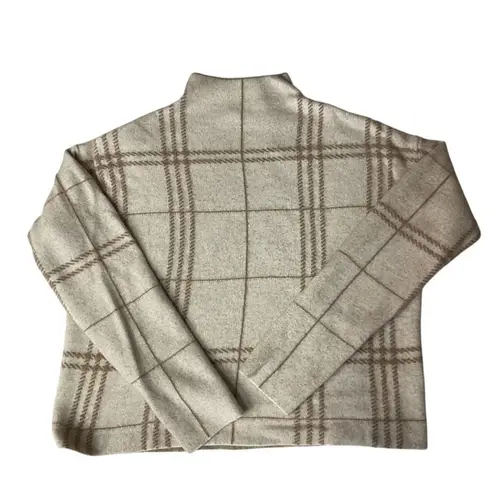 Tahari Women's Plaid Mock Neck Sweater Top Knit Long Sleeve Pullover Size M