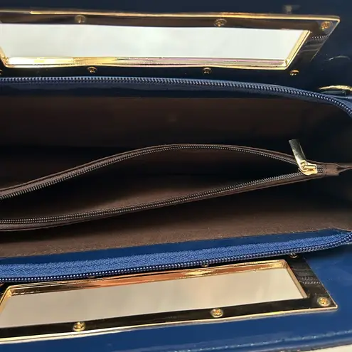 New Navy Textured Clutch Missing Gold Shoulder Strap Blue