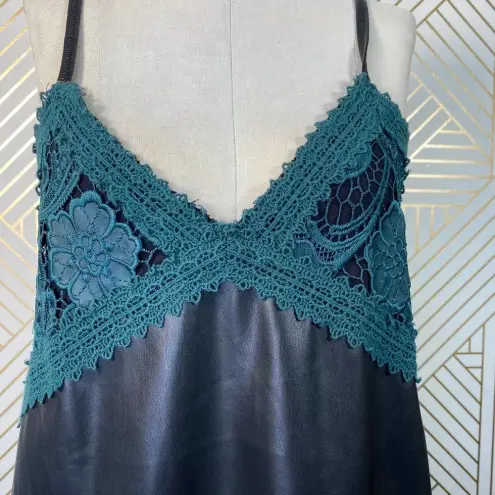 ZARA  Dress Faux Leather Crochet Embroidered Slip Mini Black Green Size‎ Small