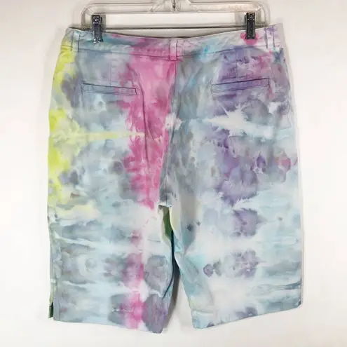 Larry Levine Size 14 Shorts Lime Squeeze Handmade Tie Dye Green Blue 224